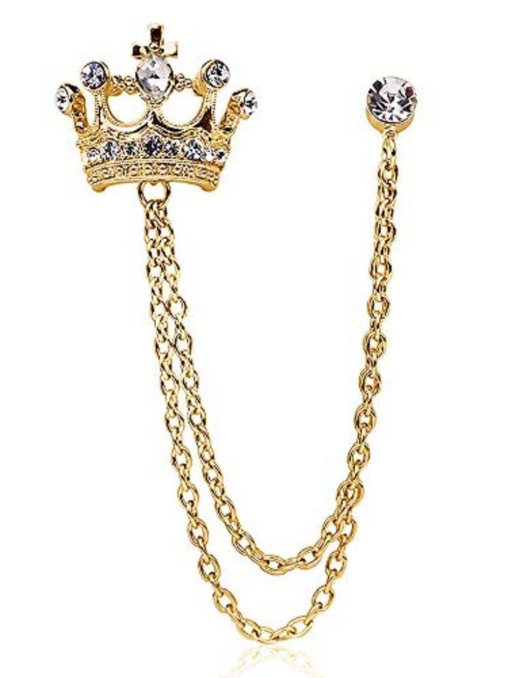 New - British Style Rhinestone‎ Crown Chain Brooch. Retro Crystal Corsage Pin